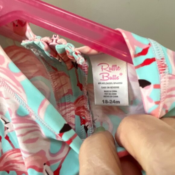 Ruffle Butts Girls Long Sleeve‎ Pink Flamingo Swimsuit – 18-24m - Picture 3 of 3